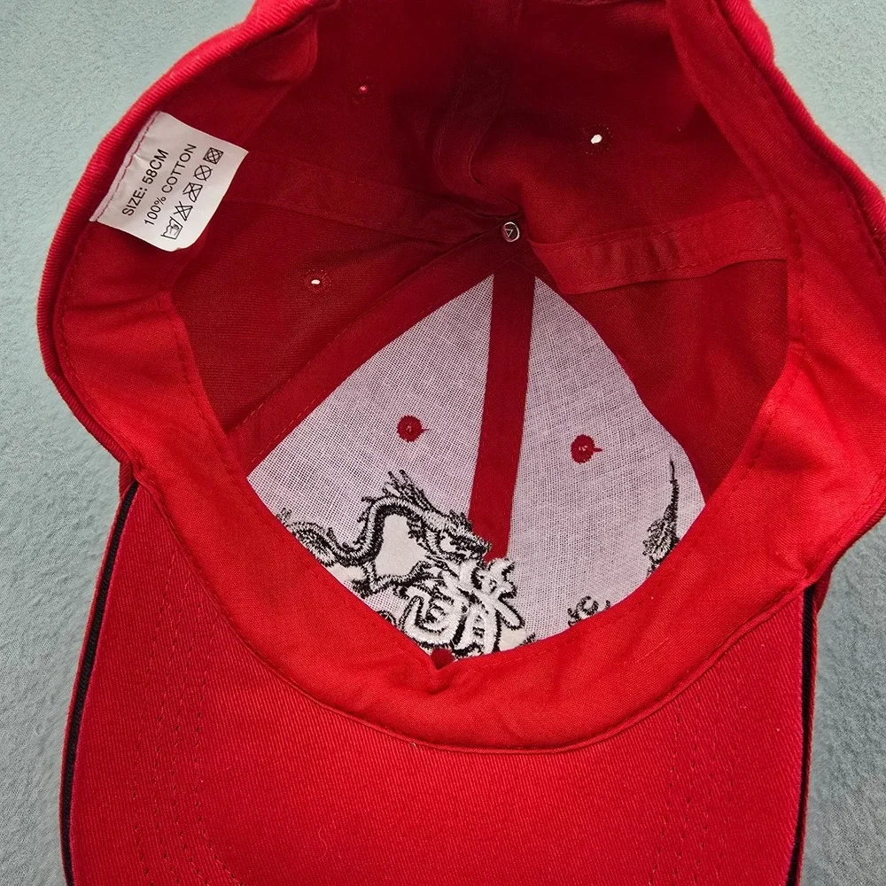 Dragon Baseball Cap Mens 58cm Red Embroidered Logo Cotton Casual Strapback Hat